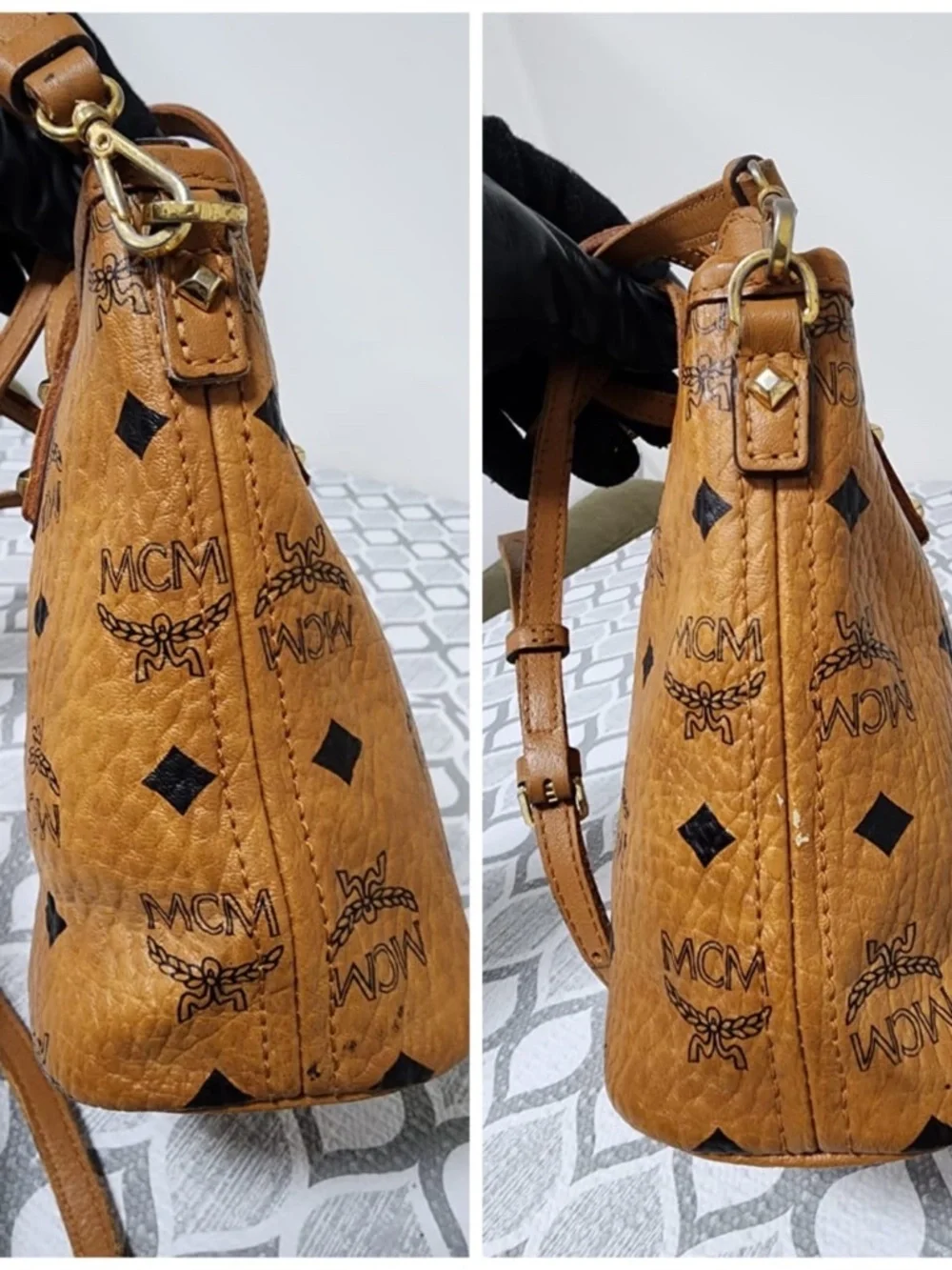 Authentic MCM Small Monogram Top Handle Bag Brown